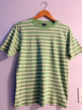 Boy Green & White Striped Crewneck T-Shirt